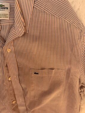 Lacoste Men's Slim Pink Shirt with Navy Pinstripes